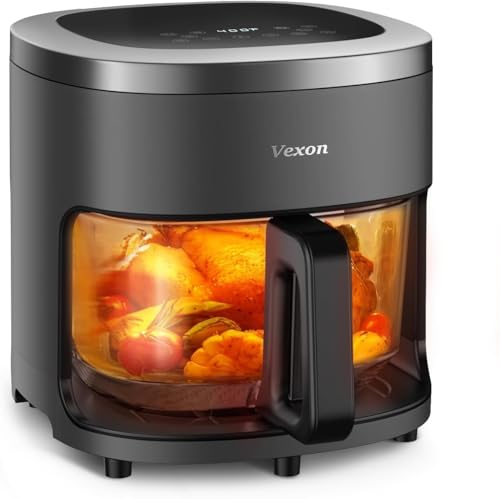Image of Vexon 4.5QT Air Fryer, 1200W Compact Hot Air Cooker with Visible Window, Nonstick Basket, Digital Touch Screen, Oil-Less Electric Air Fryer Oven for Healthy Cooking (Black)