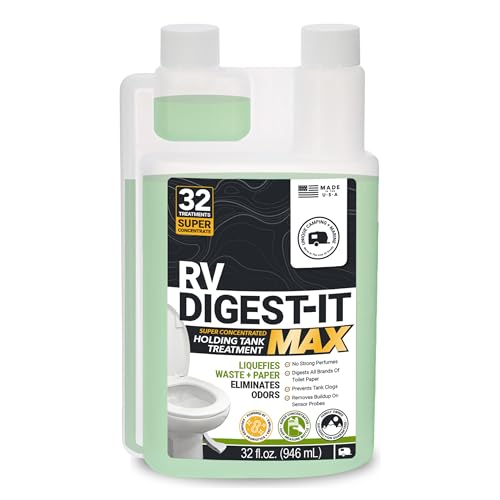 Unique RV Digest-It MAX 32 Super Concentrated RV Toilet Treatments Odor Eliminator Liquifies Paper and Waste Easy-Measure Bottle (32 Fl Oz) Amazon Exclusive Packaging