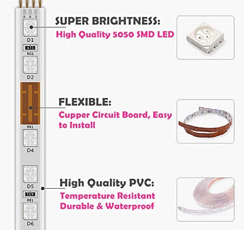 Image of RGB LED Strip Light, AC 110-120V Flexible /Waterproof /Multi Colors /Multi-Modes Function /Dimmable SMD5050 LED Rope Light with Remote for Home /Office /Building Decoration (16.4ft /5m)