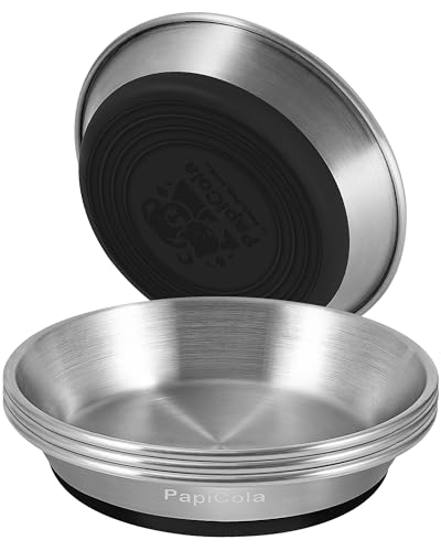 Stainless steel Cat Bowls 4PCS, Non-Slip cat Food Dishes, Metal Pet Food and Water Bowls, Whisker Friendly with Wide and Shallow Design, 6.3'' Wide, 0.7mm Thick Steel, Ideal Pet Dish