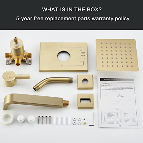 Sooohot Brushed Gold Shower Fixtues, Tub And Shower Faucet Set Combo With 6 Inch Gold Shower Head And Tub Spout, Gold Shower Head And Handle Set (Valve Included) #TOP5