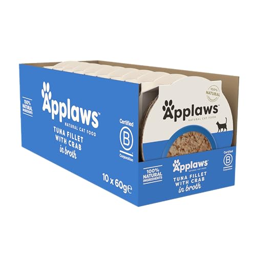 Applaws Premium Natural Katzenfutter Nass, Thunfischfilet mit Krabben, 60g Topf (10 x 60 g Packung)