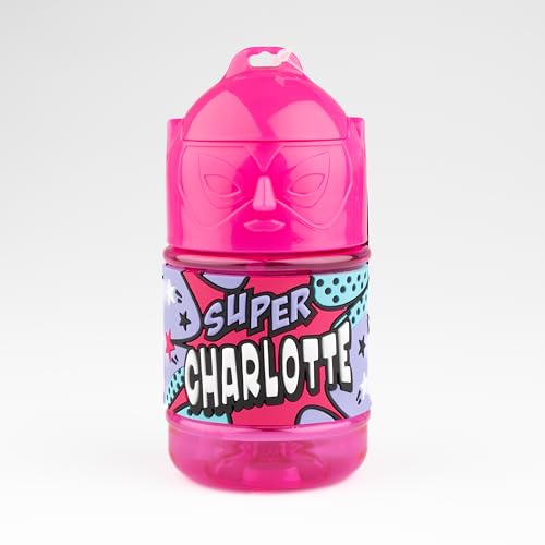 Botella Personalizada para niños, Botella de Agua con Paja - Super Charlotte