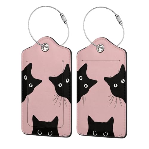 Pink Cat 2-Pack Luggage Tags with Name Labels and Steel Loop