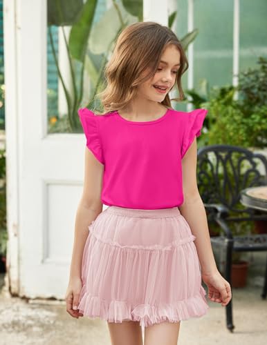Image of Arshiner Girls Shirts Ruffle Short Sleeve Summer Cute Casual Crewneck Tops Blouse Tee