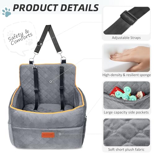 HEGGCOOE Dog Car Seat for Small Medium Dogs, Memory Foam Puppy Dog Booster Seat with Thick Cushion for Dogs Under 35lbs, Detachable Washable Pet Car Seat Travel Bed with Storage Pockets,2 Safety Belts HEGGCOOE Dog Car Seat for Small Medium Dogs, Memory Foam Puppy Dog Booster Seat with Thick Cushion for Dogs Under 35lbs, Detachable Washable Pet Car Seat Travel Bed with Storage Pockets,2 Safety Belts