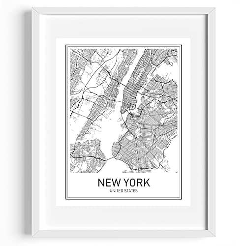 New York Poster New York City Map Prints Nyc Downtown Print Black And White Minimalist Art Scandinavian Map Wall Art Nyc Poster For Living Room Bathroom 8X10 Unframed Wall Print #TOP2