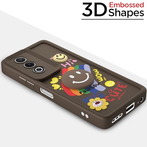Image of Pikkme Back Cover for Oppo K12x 5G | Soft Silicone| Cute Rainbow Smile & 3D Cartoon Flower Design | Shockproof Raised Camera Protection Bumper Case (Brown)