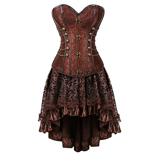 Longue jupe en dentelle et corset gothique noir avec bustier sexy pour soirée