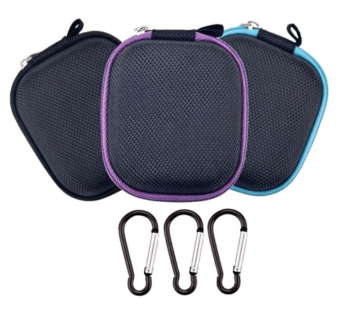 SYBL 3 Pack Mini Essential Oil Case with Carabiner (1 per Case), Empty Travel Holder for 1-5ml Roller Bottles, Shockproof EVA Hard Shell Storage Bag, 3 Colors Random