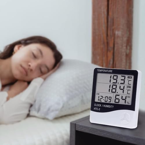 Image of SMIC Pvc Htc-2 Lcd Digital Thermometer Hygrometer Weather Station Temperature Humidity Meter Clock Room Wall Indoor Outdoor Sensor Probe, Pack of 1