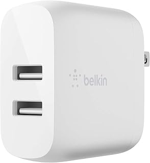 Belkin 24W Dual Port USB Wall Charger - iPhone Fast Charging - Charging Block for Power Bank, iPhone 14, iPhone13, iPhone 12, iPhone 11, iPad Pro, Samsung & More, iPhone Cable Not Included