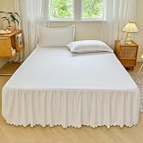 Surwin Betthusse Bettrock 40 cm Hoch, Einfarbig Alles Inklusive Spannbettlaken mit Rüschen, Hohe Qualität Elastische Gesteppt Tagesdecke, Mikrofaser Weiche Bettlaken (Weiß,100x200cm)