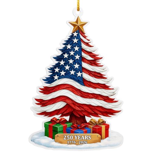 United States 250th Anniversary Ornament, 2D Acrylic 1776 2026 250 Years Anniversary USA Christmas Tree Ornament, America 250 Years Decorations for US Citizens