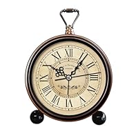 TIMESS Vintage Analog Alarm Clock, 4.3" Silent Non Ticking Quartz Desk Clock with Roman Numerals 2