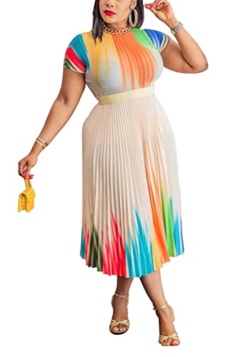 Skirt Sets Women 2 Piece Outfits Plus Size Short Sleeve Top Shirts and High Waisted Pleated Midi Skirt