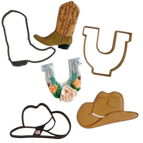 COWBOY COOKIE CUTTERS Country Western Rodeo Boot Cowboy Cowgirl Hat And Rustic Horseshoe Wild West Cookie Cutters For Shower Birthday Graduation (3 Pack)