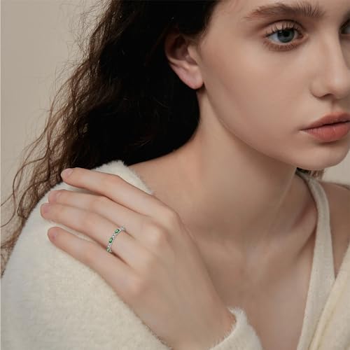 925 Sterling Silver Stackable Birthstone Ring for Women Eternity Baguette Gemstone Ring for Her Size 5-103