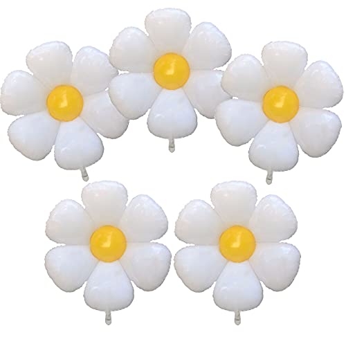 Daisy Balloons Huge Flower Balloon 30 Inch White Daisy Party Decorations Large Foil Mylar Balloons Birthday Decoration Wedding DÃ©cor 5Pcs