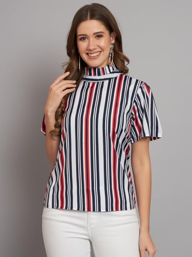 Image of THE DRY STATE Women's Rayon Casual Puff Sleeves Printed Multicolor Crop Top (S, Autumn Glory)