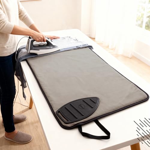 Image of Encasa XO Ironing Mat /Pad (Large 120x70 cm) with Padding, Anti-Slip, Silicone Iron Rest for Steam Press on Tabletop or Bed - Heat Resistant, Portable Travel Friendly -Beige