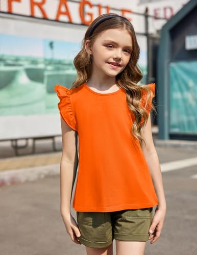 Image of Arshiner Girls Shirts Ruffle Short Sleeve Summer Cute Casual Crewneck Tops Blouse Tee