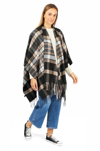 Image of Women's Shawl Wrap Poncho Ruana Cape Cardigan Sweater Open Front for Fall Winter Spring