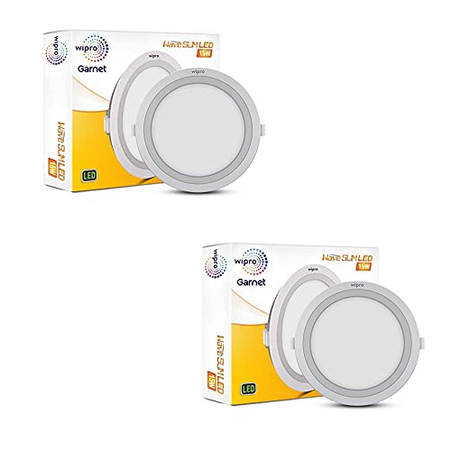Image of wipro Polycarbonate Garnet 15W Round LED Wave Panel Light for Ceiling,Cool White Light(6000k),Ultra-Slim Design,Recessed Down Light for False Ceiling,POP Ceiling Light,Cutout,150mm,Pack of 2