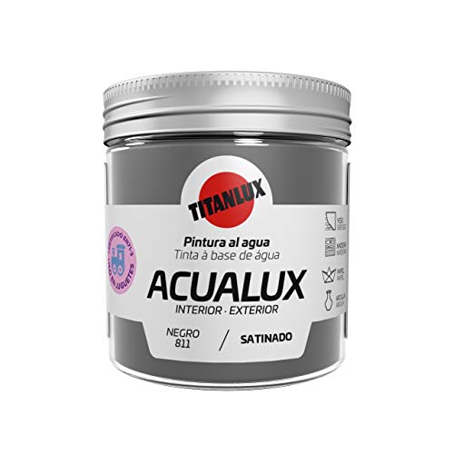 Titanlux Acualux pintura acrílica multiadherente Satinado Negro 75 ml