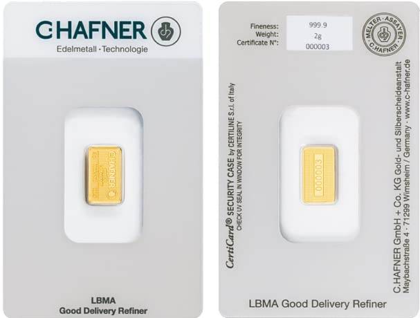 C. Hafner 2 Gramm Goldbarren - 999,9 Feingold - LBMA zertifiziert - im Blister - Neuware