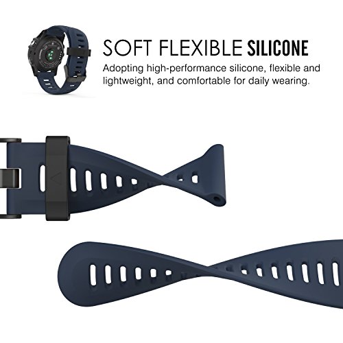Moko Band Compatible With Garmin Fenix 3/Fenix 5X, Soft Silicone Replacement Watch Band For Garmin Fenix 3/Fenix 3 Hr/Fenix 5X/5X Plus/D2 Delta Px/Descent Mk1 - Midnight Blue #TOP2