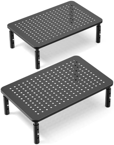 LORYERGO Monitor Stand, Monitor Riser 3 Height Adjustable, Laptop Stand Desk with Metal Vented Platform, Computer Stand for Printer, Laptop, PC Tower, Laptop Stand for Office & Home(2 Pack)