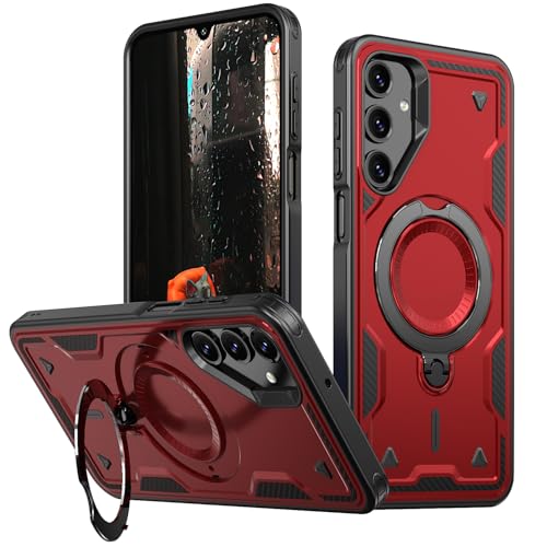 Coque Samsung Galaxy A56 5G avec anneau magnétique et béquille invisible rouge protection antichoc