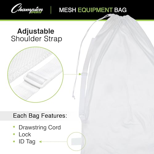Champion Sports Mesh Sports Equipment Bag- Navy, 24" x 48"- Multipurpose, Nylon Drawstrong Bag w/ Shoulder Strap, Lock and ID Tag, for Sports Equipment, Balls, Swimming Gear - Breathable Stuff Sack by Champion Sports - Image 6