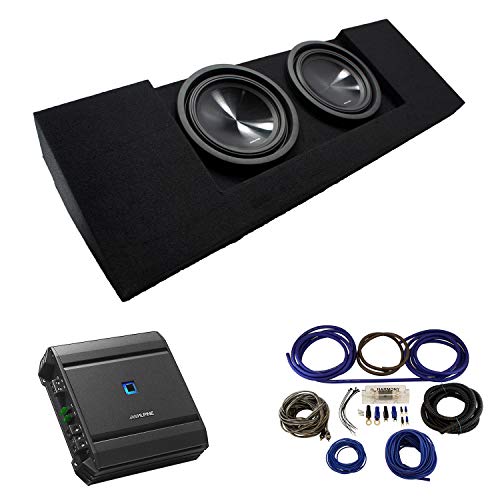 Compatible with 2015-UP Chevy Colorado Crew Cab Truck Dual 10" Alpine SWT-10S4 Sub Box Enclosure with S-A60M Amplifier & 4GA Amp Kit
