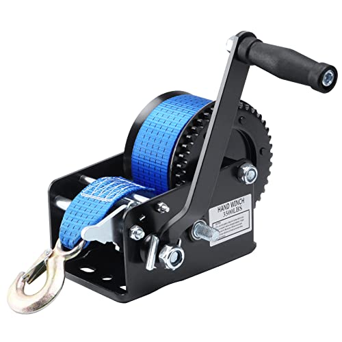 Boat Trailer Winch Hand Winch 3500lbs Heavy Duty Hook with 33ft (10m) Polyester Strap Hand Crank Winch, Two Way Ratchet Boat Winch for Trailer Truck ATV Boat by SPARKWHIZ - Used condition - US$30.08