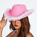 Lizxun Women Cowgirl Hat Cowboy Hats Fluffy Feather Brim Hat for Bachelor Costume Halloween Cosplay Dress Up Party (Pink05, 32cm*42cm*18cm)