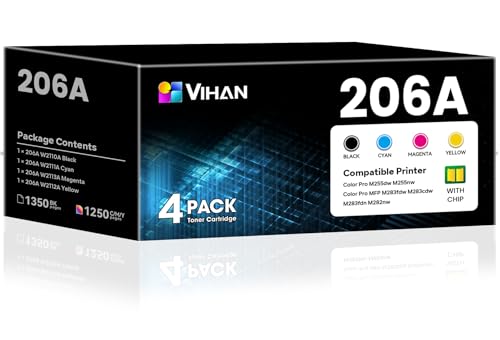 Image of 206A 206X Toner Cartridges 4 Pack with Chip Compatible Replacement for HP 206A Toner Cartridges Set Compatible with Color Pro MFP M283fdw M283cdw Pro M255dw M255 Printer (Black Cyan Yellow Magenta)