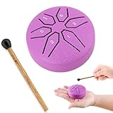 EASTROCK Mini Tambor de Lengua de Acero, 7,6 cm, 6 Notas, Instrumento de Percusión, Tambor de Mano con Mazos, Libro de Música (Morado)
