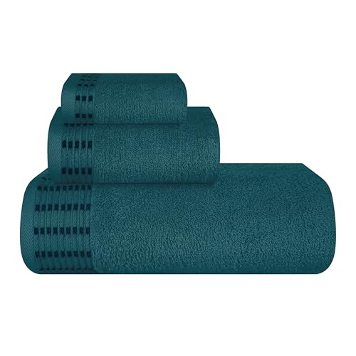 BELIZZI HOME Ultra Soft 3 Pack Cotton Towel Set, Contains a Bath Towels 28x55 inch, a Hand Towels 16x24 inch & a Wash Cloths 12x12 inch, Ideal Everyday use, Compact & Lightweight - Teal
