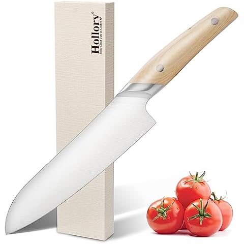 Hollory Santoku Knife - 7 inch Japanese Santoku Knife - Super Sharp Professional High Carbon Stainless Steel Asian Kitchen Chef Knife with Pakkawood Handle Cover