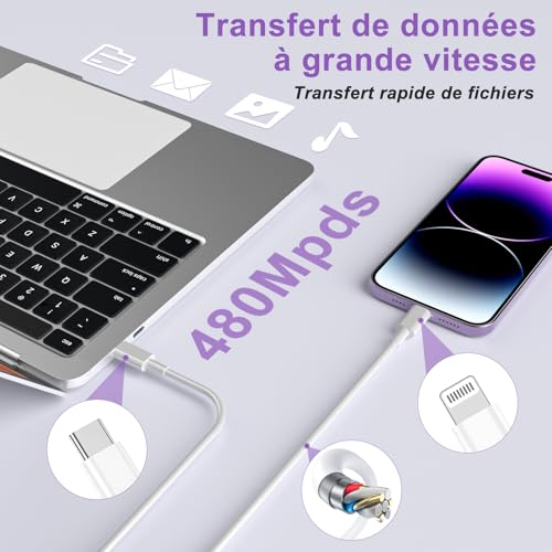 Chargeur iPhone rapide câble USB C type C compatible iPhone 14 13 12 Pro Max