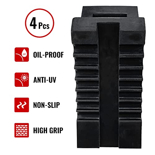 Hoxwell 4 Packs Heavy Duty Premium Rubber Wheel Chocks Wedge Block With Quick Grip Ribbed Design And Ergonomic Carry Handles For Camper, Trailer, Rv, Truck, Car Or Atv(4 Pcs, Black) #TOP2