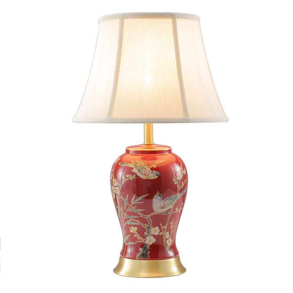 Lampada da Tavolo Creativa in Ceramica con Paralume in Tessuto, Lampada da Tavolo in Ceramica Dipinta a Mano per Camera da Letto, Soggiorno, Ufficio, libreria universit,
