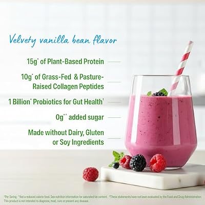 Orgain Protein Powder + Collagen, Vanilla Bean - 25g of Protein, 10g Collagen Peptides, Type I & III, 1B CFU Probiotics, Supports Hair, Skin, Nail, Joint & Gut Health, Gluten Free - 1.6lb