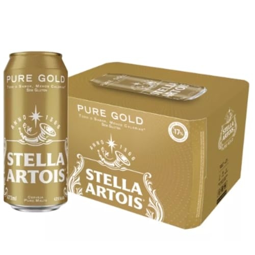 Pack Cerveja Stella Artois Pure Gold Sem Glúten, Lata, 473ml, Caixa 12 unidades