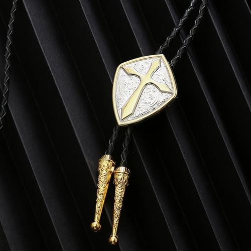 Image of Western Cowboy Bolo tie for Men Women Gold Silver Death Skull Moth Cross Bolo Tie Christmas Deer Rooster Wolf Necktie Gift
