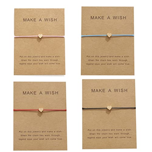 bracelet fil cordon pendentif coeur personnalisé - 33 couleurs de fil au choix - carton make a Wish - cadeau idéal femme fille