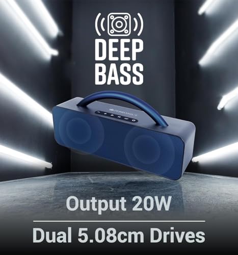 Image of ZEBRONICS Rocket 200 Portable Wireless Speaker with 20W Bluetooth 5.1, FM, USB, AUX, Deep Bass,Media & TWS, Microphone Input, Karaoke,Dual 5.08cm Drives,Call Function(Blue)