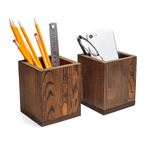 MyGift-2pc-Natural-Wood-Pen-Holder-Pencil-Cup-Desktop-Organizer MyGift 2pc Natural Wood Pen Holder Pencil Cup, Desktop Organizer - Image 1